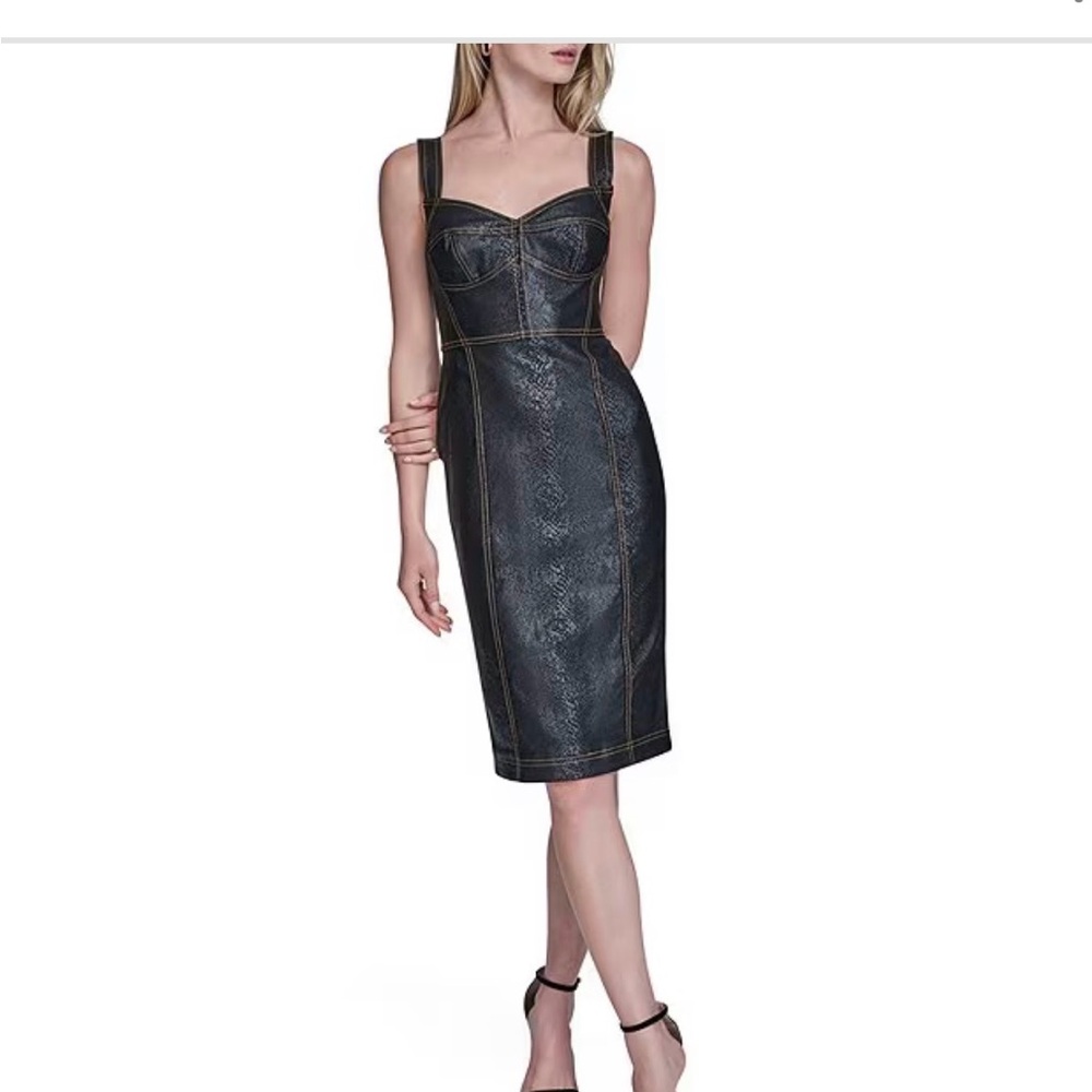 Sleeveless Sweetheart Neckline Stretch Denim Dress by BCBG